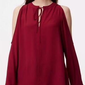 LOFT Red Open-Shoulder Blouse